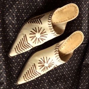 Embroidered leather mules.  BCBGirls brand.